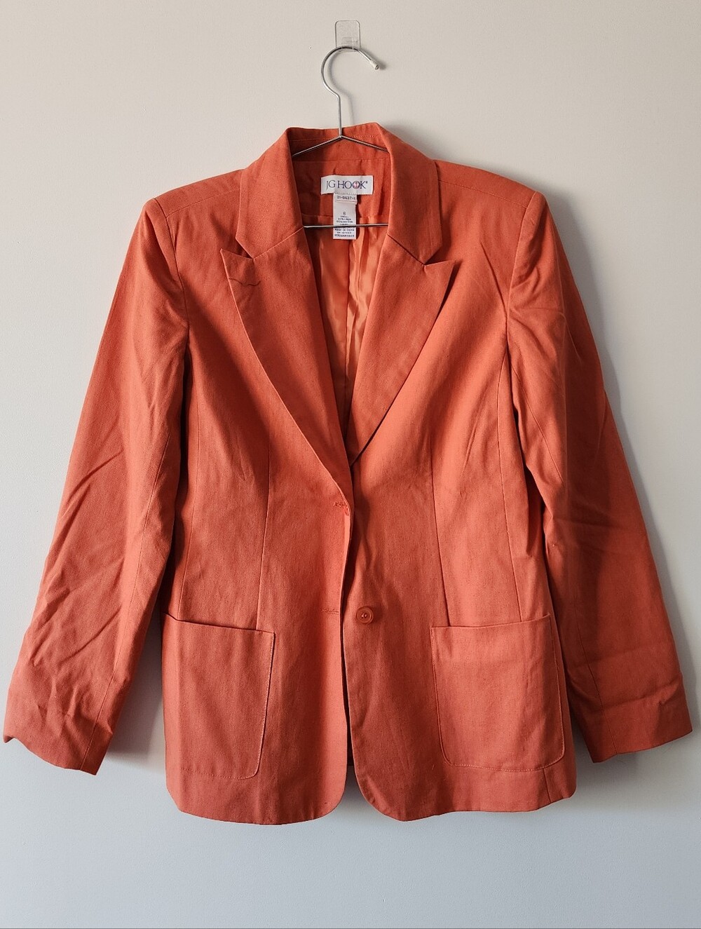 JG Hook Blazer Linen Blend Women Size 6 Orange  Classic Workwear Professional